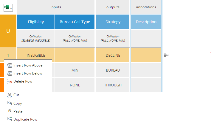 context menu in decision logic