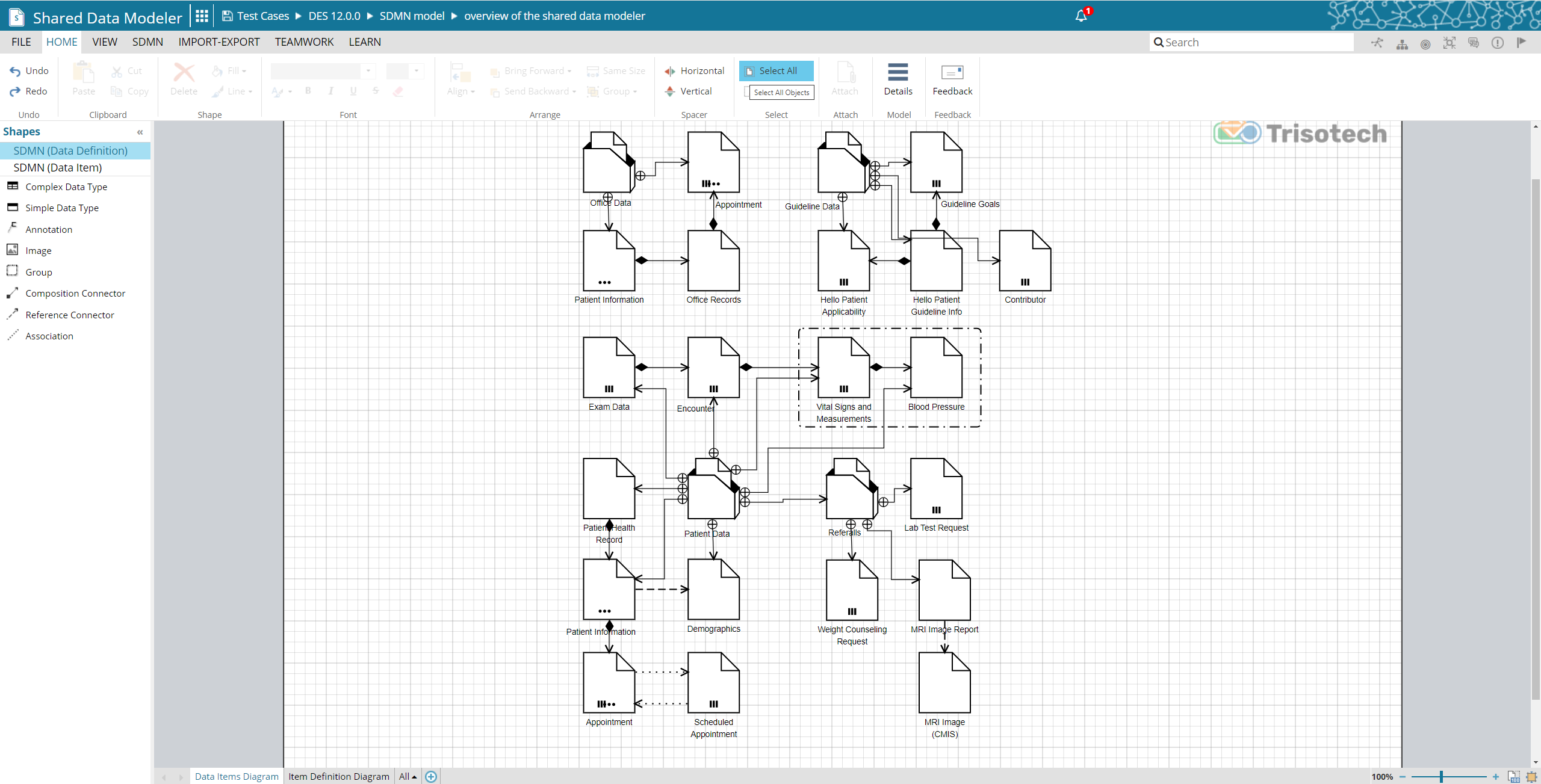 overview of the shared data modeler data items